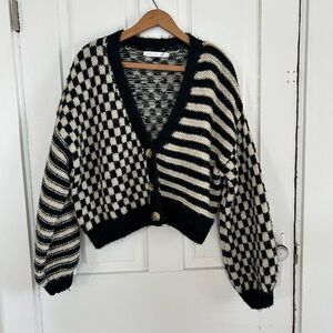 Altar'd State Black & Cream Mixed-Pattern V-Neck Cardigan